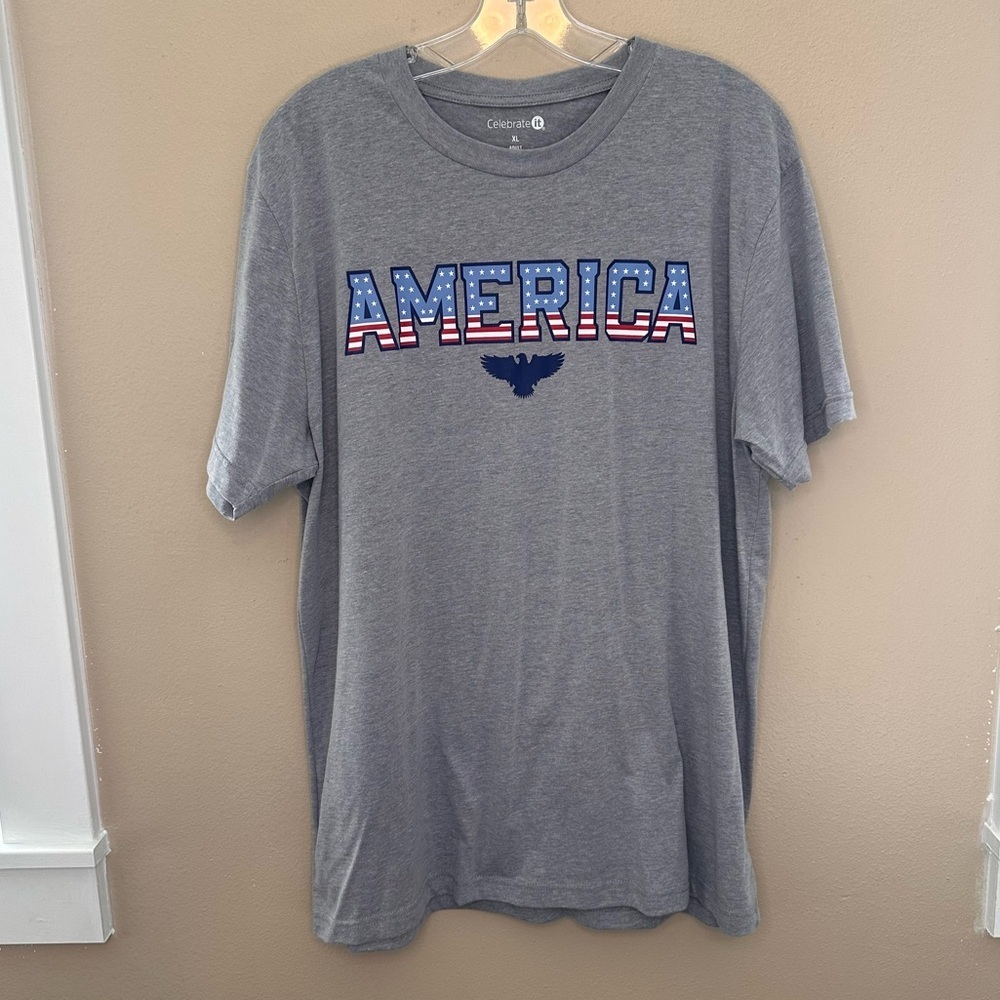 Celebrate It Men’s Gray Graphic T-Shirt  XL America 4th of July Independence